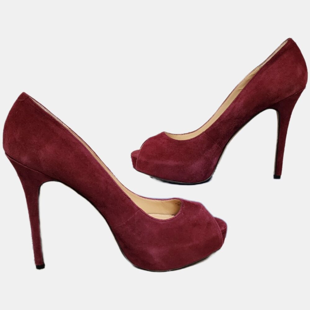 Vince Camuto Lorimina Burgundy Peep Toe Suede Stiletto Heels 9.5 NWOB